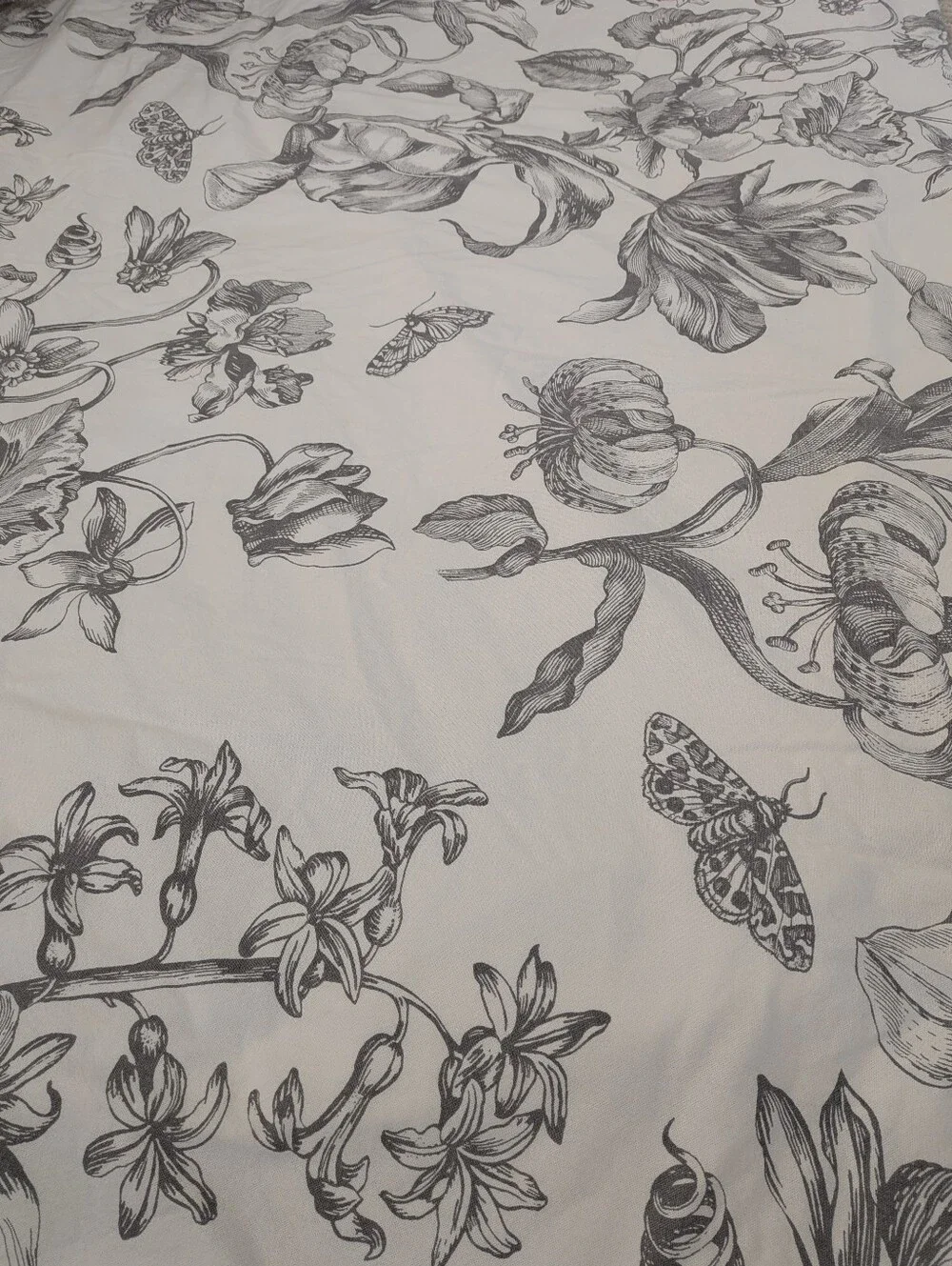 Pottery Barn Full/ Queen Duvet & Euro Sham Set Botanical White Gray Floral Pippa